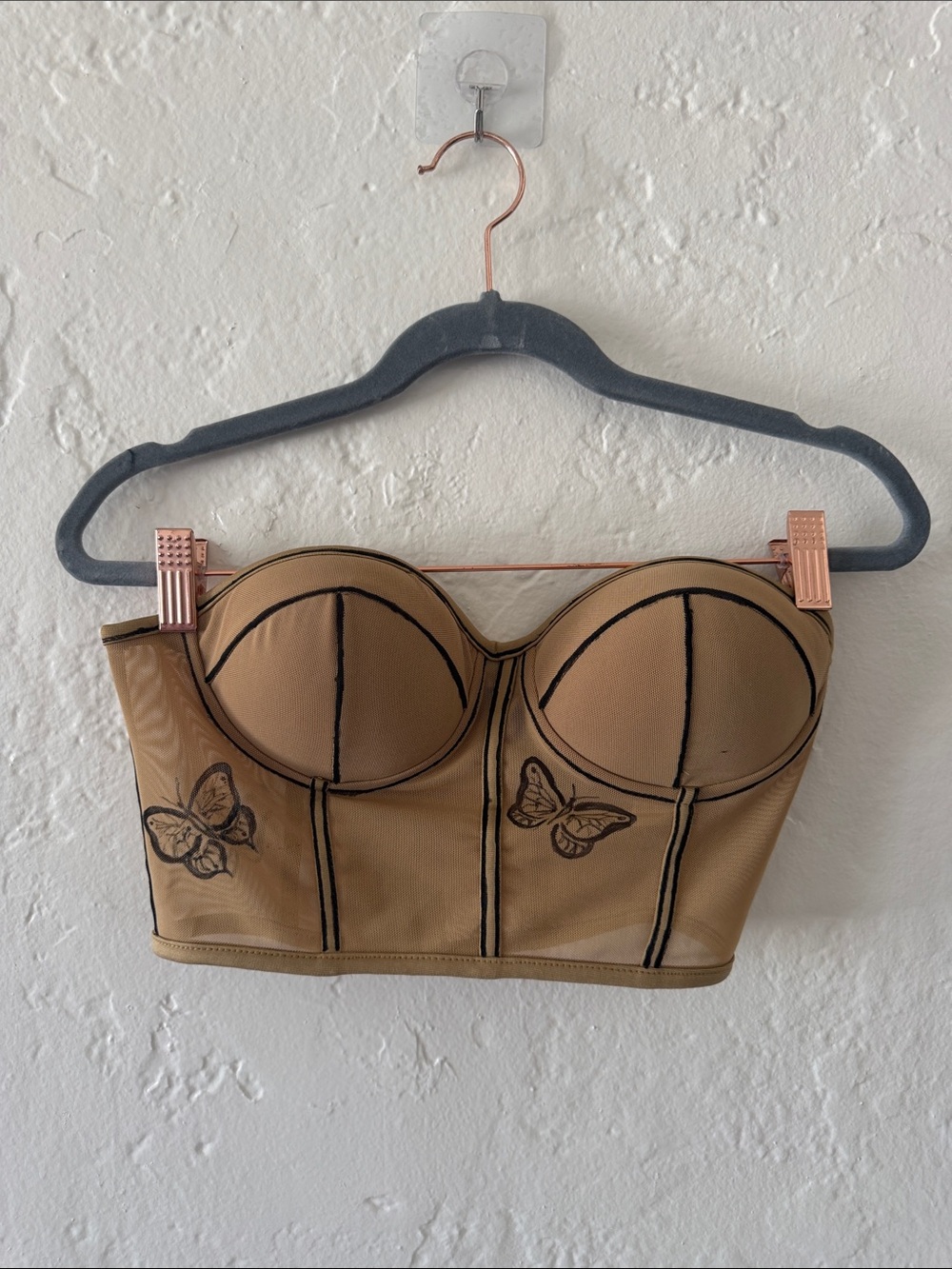 Hand-drawn Strapless Butterly Bustier Bandeau | Tan